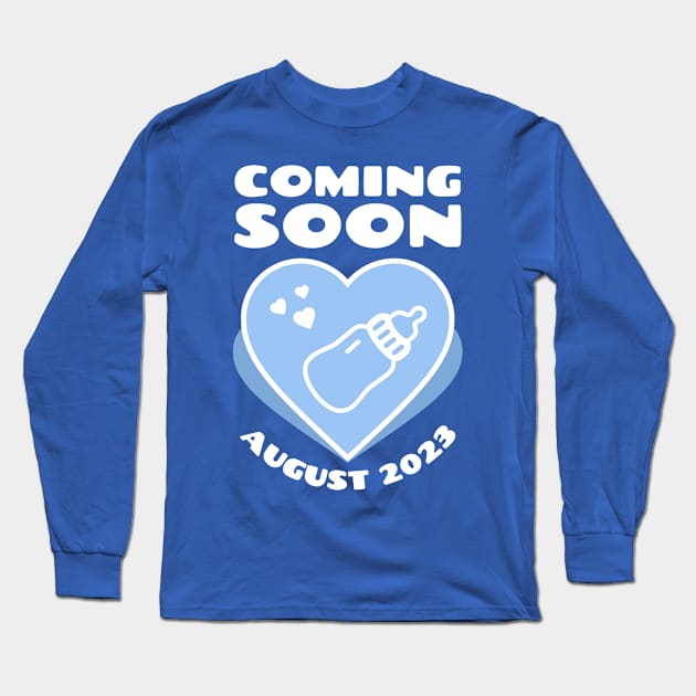 Baby Announcement. Feeding Bottle. Coming soon. August 2023 birthday Long Sleeve T-Shirt by KOTYA